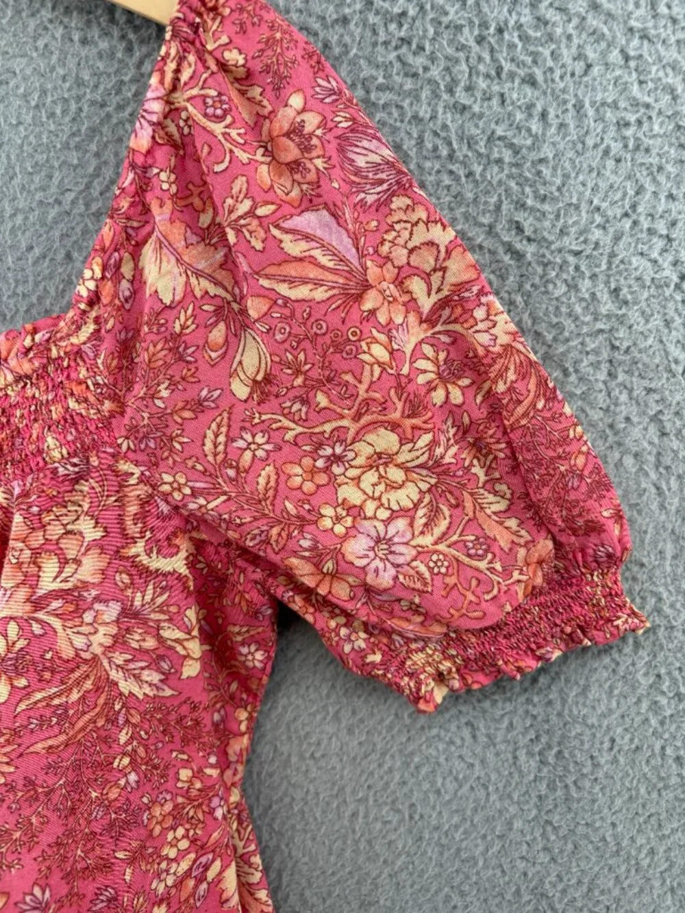 J.Crew Bouquet Block Print Puff Sleeve Smocked Square Neck Top L